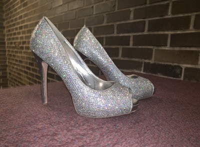 silver sparkly heels